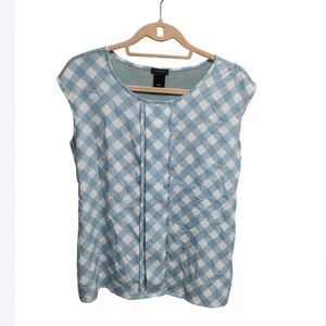 Ann Taylor Powder Blue Plaid Blouse Top